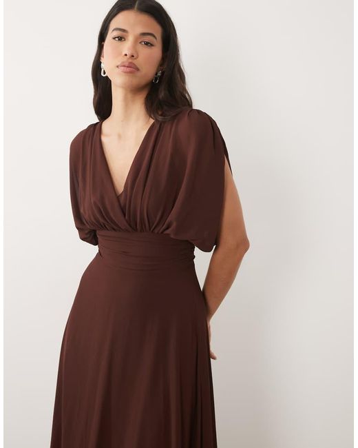 TFNC London Brown Bridesmaid Pleated Chiffon Maxi Dress