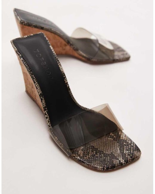 Mules De Cuña Alta Con Estampado De De Metacrilato Farah De TOPSHOP de color Brown