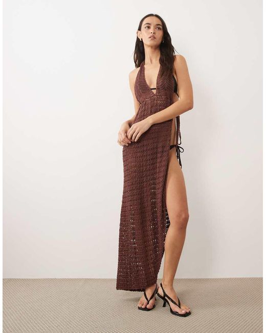 Flook Brown The Label Zahira Crochet Maxi Beach Dress