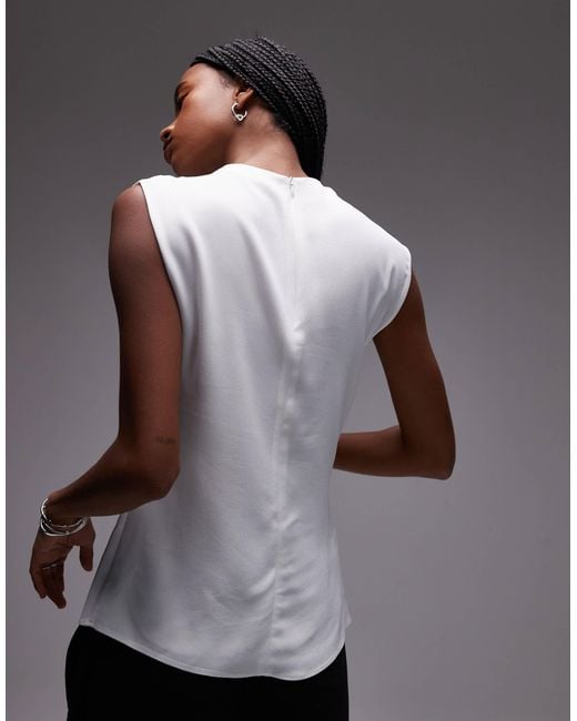 Mango Gray Wrap Front Satin Sleeveless Top