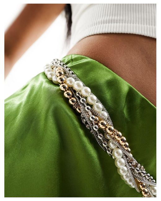 Cintura a catenina per vita e fianchi con perline di ASOS in Green