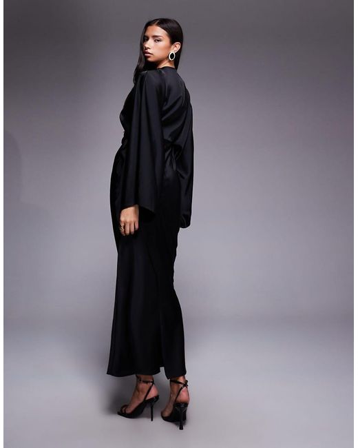 ASOS Blue Wrap Front Batwing Satin Bias Cut Maxi Dress