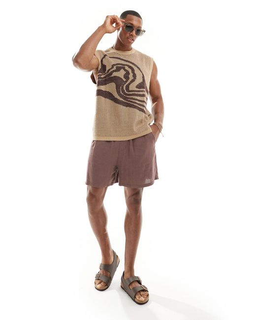Pull sans manches décontracté en maille côtelée texturée à motif vagues - marron ASOS pour homme en coloris Brown