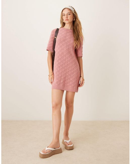 Robe t-shirt courte en maille à manches mi-longues ASOS en coloris Pink