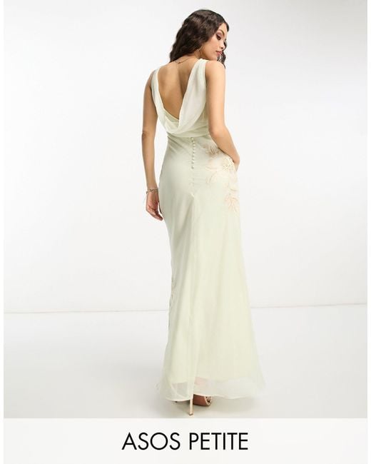 ASOS Asos Design Petite Bridesmaid Embellished Cowl Neck Chiffon Maxi Dress With Floral Embroidery in White Lyst UK