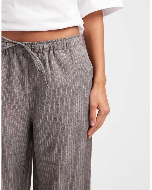 ONLY Gray Wide Leg Pinstripes Trousers