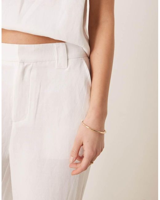ASOS Natural Linen Blend Straight Leg Pants With Tassel Hem