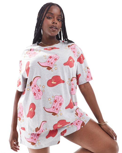ASOS Asos Design Curve Rodeo Oversized Tee Short Pyjama Set in Red Lyst