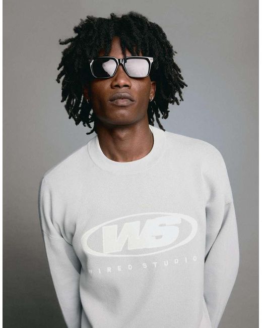 Bershka Gray Printed Round Neck Jumper for men