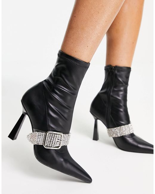 ASOS Black Excuse High-heeled Boots With Embellished Buckle