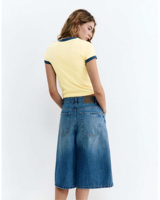 Pull&Bear Blue Ribbed T-shirt With Graphic