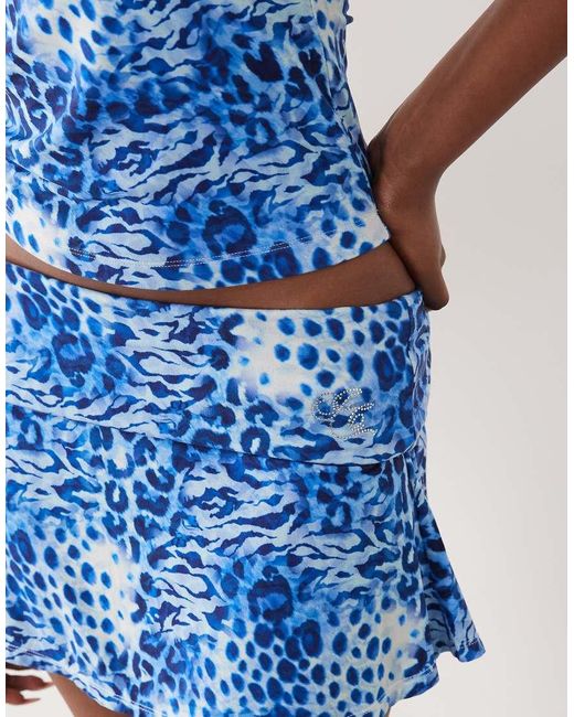 Juicy Couture Blue Exclusive Fold Over Waistband Diamante Logo Mini Skirt Co-ord