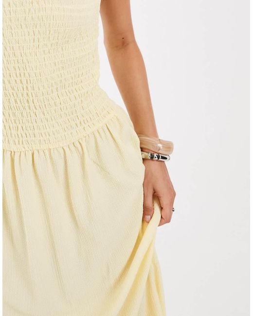 Pieces Natural Smocked Drop Waist Textured Midi Dress
