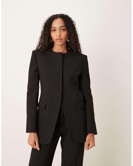 Mango Black Capsule Tailored Collarless Statement Shoulder Blazer Co-ord
