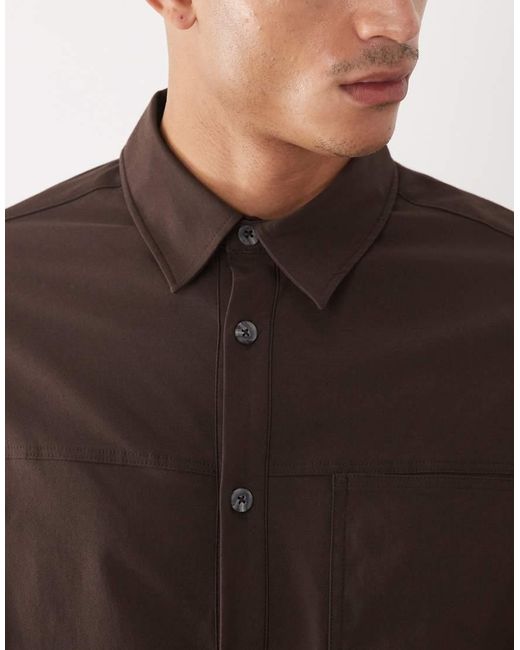ASOS Brown Oversized Shirt With Workwear Pockets for men
