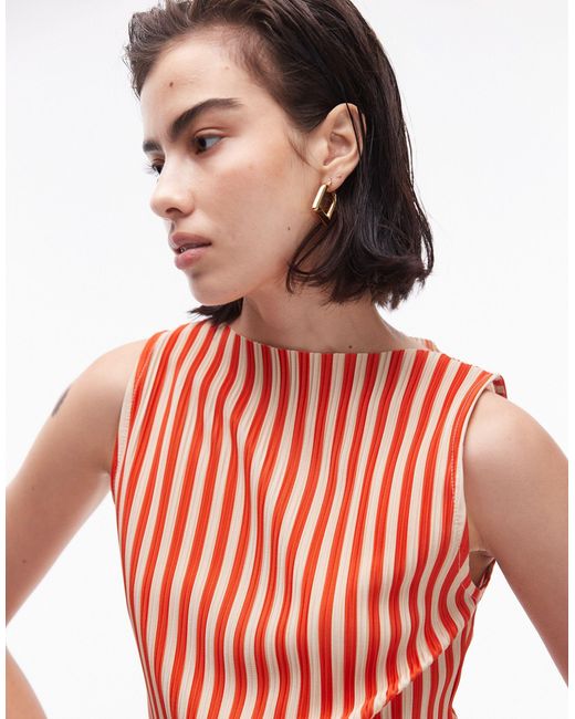 Coordinato plissé accollato a righe di TOPSHOP in Red