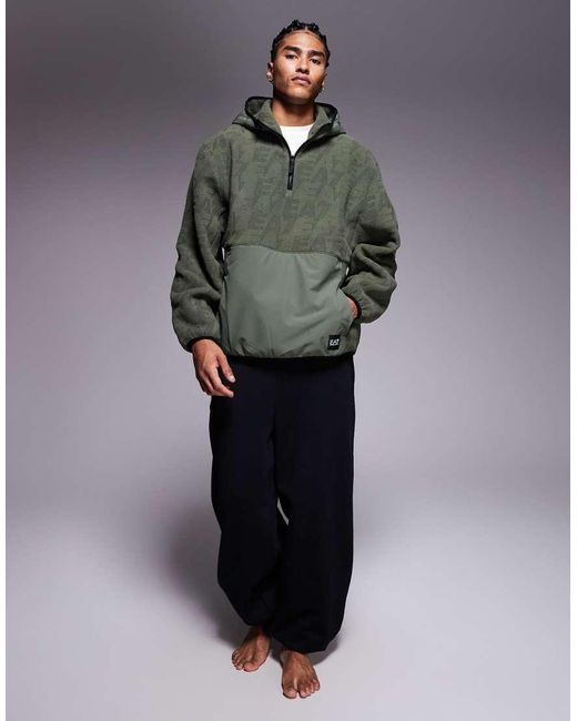 EA7 Gray Armani Logo Embossed Polar Fleece With Hood for men
