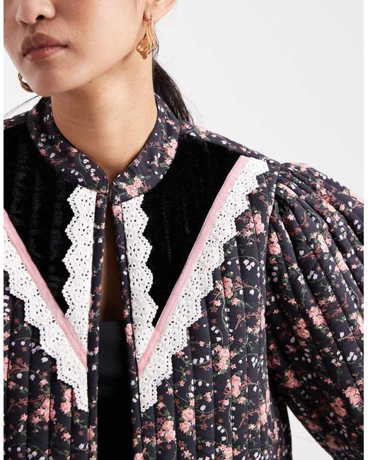 Miss Selfridge Gray Ditsy Victoriana Crop Jacket