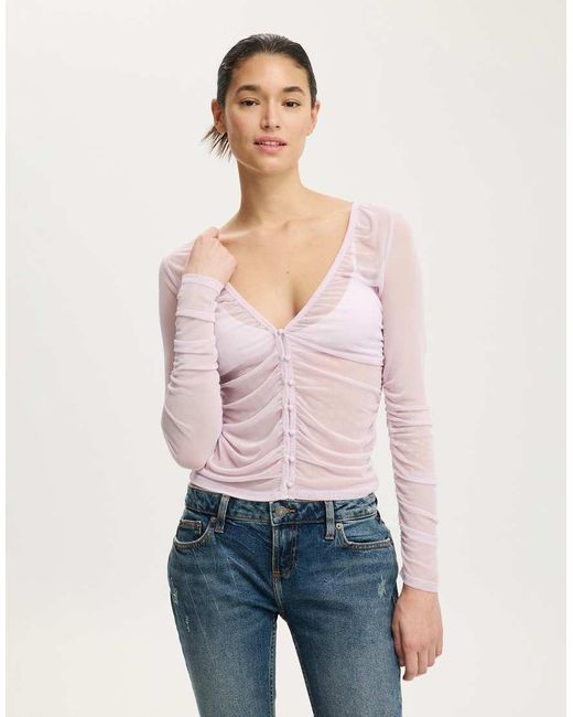 Cotton On Purple Alix Mesh Button Through Long Sleeve