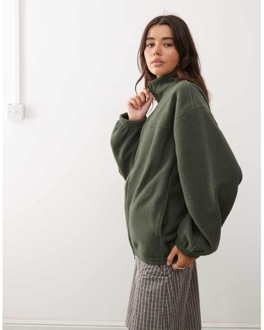 Weekday Green Oversized Borg Zip Fleece