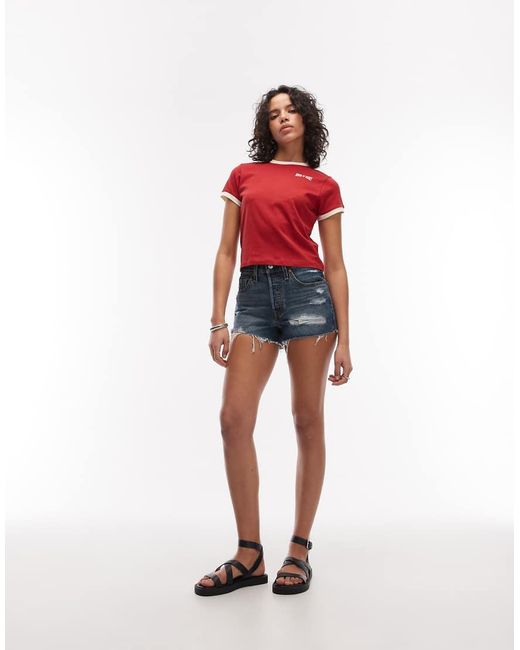 Levi's Red 501 Original Denim Shorts With Rips