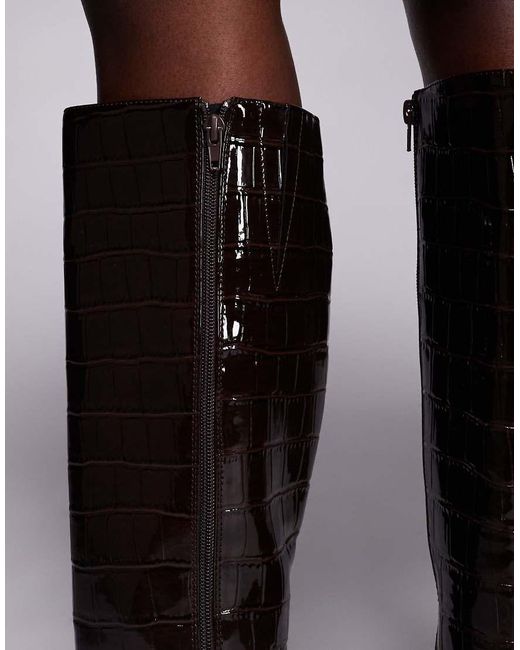 New Look White Croc Heeled Knee Boot