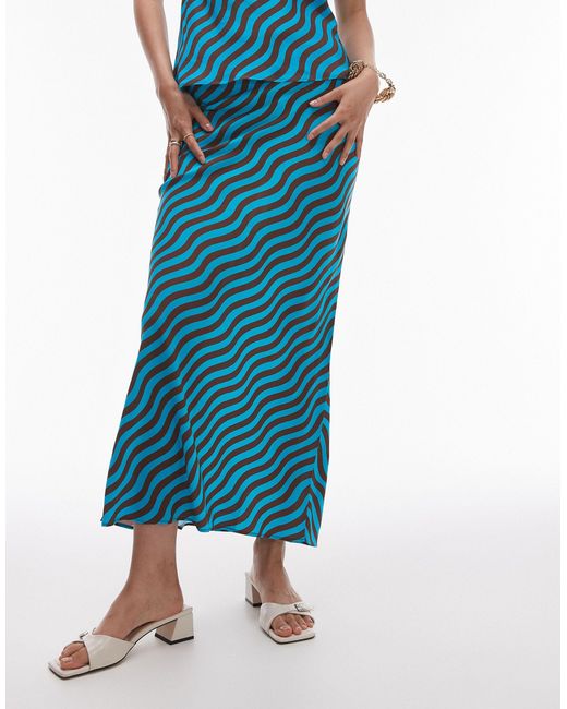 TOPSHOP Blue wiggle Stripe Maxi Skirt