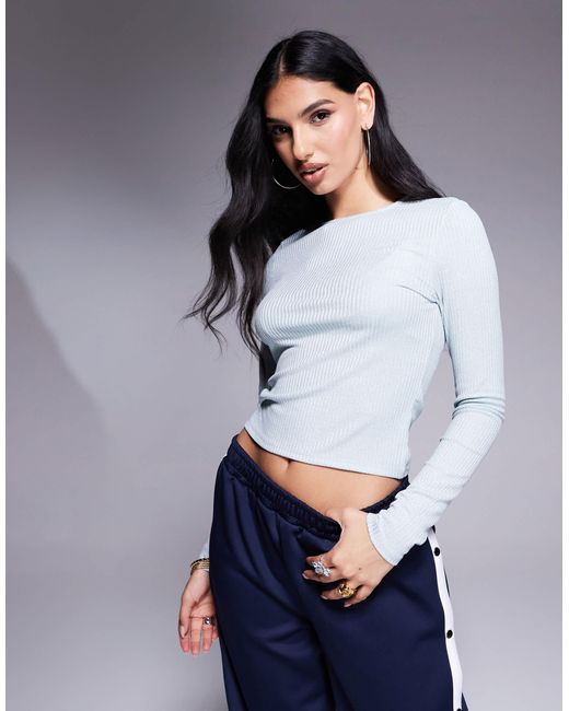 ASOS White Glitter Mesh Rib Semi Sheer Long Sleeve Top