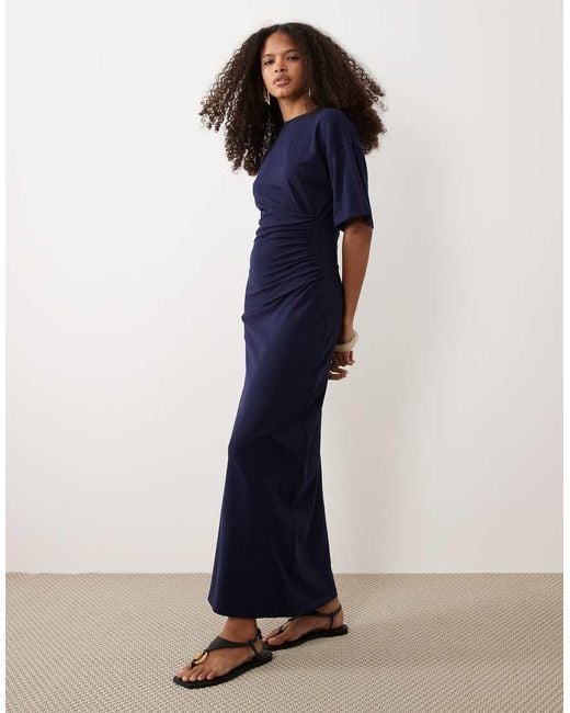 ASOS Blue Side Ruched Tshirt Maxi Dress