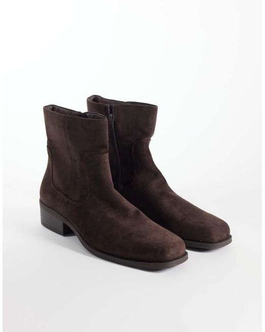 SEQWL Brown Morty Faux Suede Square Toe Western Boots for men