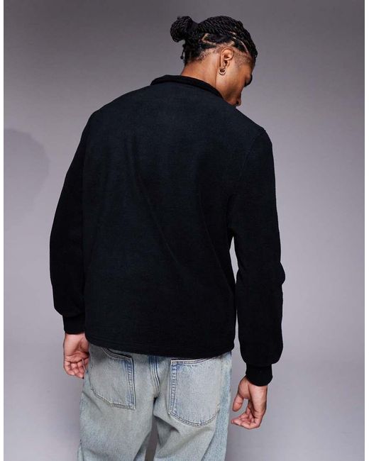 ASOS Black Funnel Neck Quarter Zip Fleece Sweatshirt for men