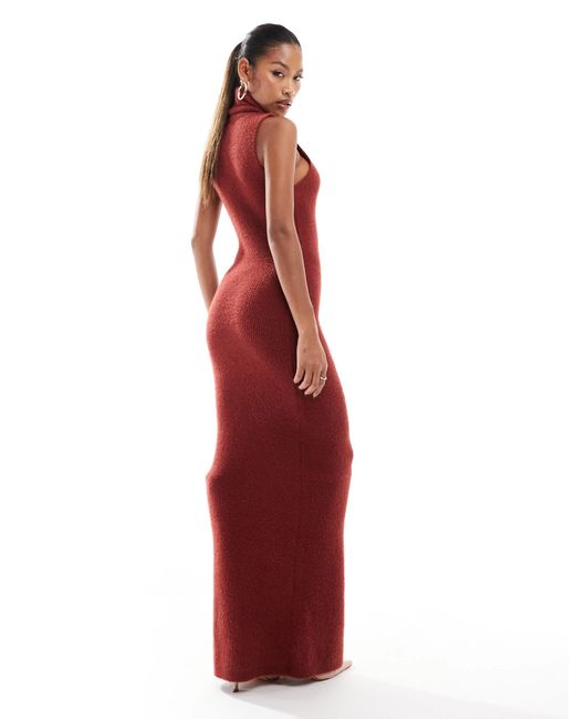 Aria Cove Red Knitted Roll Neck Sleeveless Maxi Jumper Dress