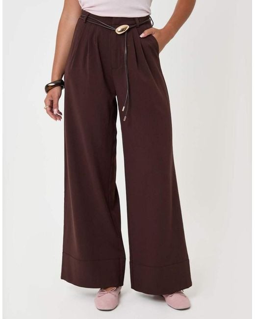 Threadbare Brown Pleated Wide Leg Trousers