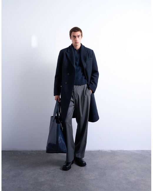 Topman – zweireihiger, strukturierter oversize-mantel in Blue für Herren
