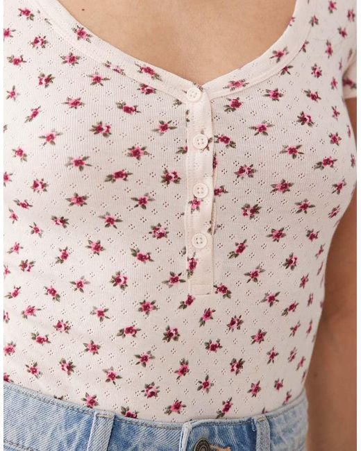 Miss Selfridge Blue Pointelle Button Through Bodysuit