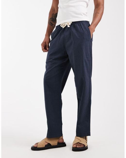 Hollister Blue Cotton Linen Blend Loose Fit Pants for men