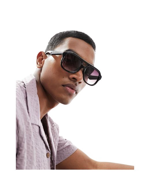 ASOS Brown Aviator Sunglasses With Bevelled Frame for men