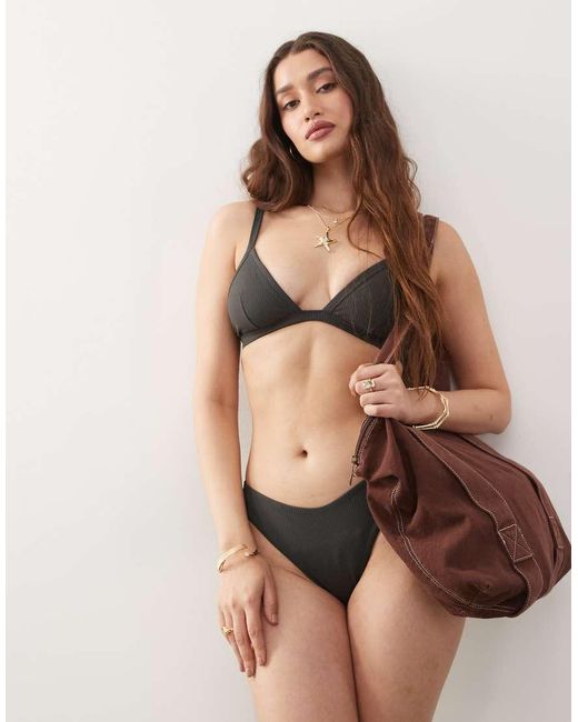 Weekday Brown Ribbed Triangle Bikini Top