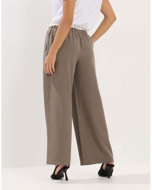 PixieGirl White Petite Contrast Waist Wide Leg Trousers