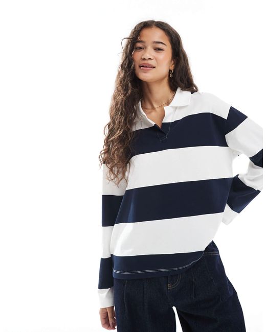 Vero Moda Blue – gestreiftes relaxed-fit-rugby-oberteil
