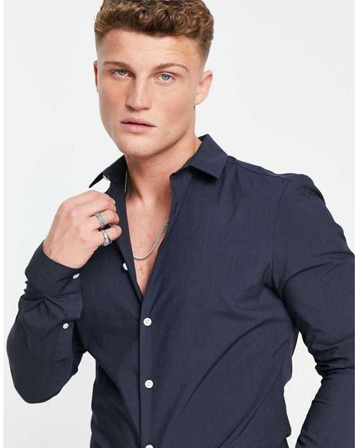 ASOS Blue Stretch Slim Fit Work Shirt for men