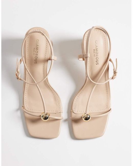 Glamorous White Block Heel Sandals With Metal Detail