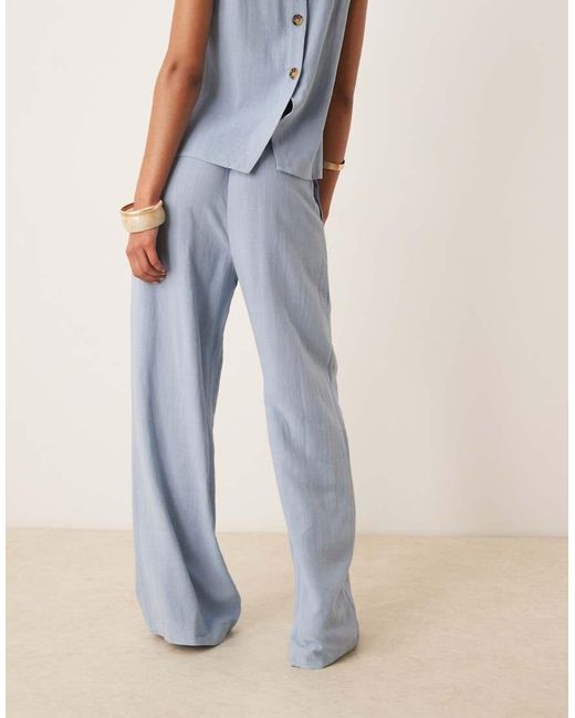 ASOS Broek Met Wijde Pijpen, Geplooide Voorkant En Linnenlook in het Blue