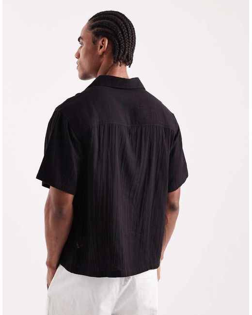 Aray Black Embroidered Revere Beach Shirt for men