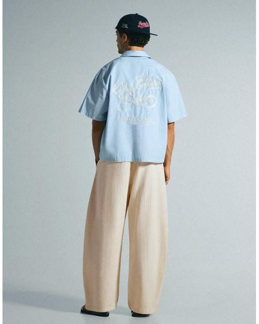 Bershka White Super baggy Pleated Trousers for men