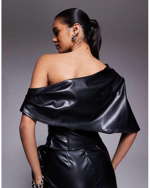 ASOS Gray Pu Corset Top With Embellishment And Frill Overlayer