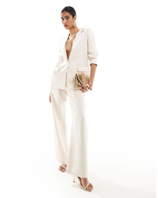 Pretty Lavish White Hen Satin Longline Blazer Suit Co-ord