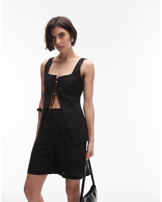 SNDY'S Black Linen Blend Longline Shorts Co-ord