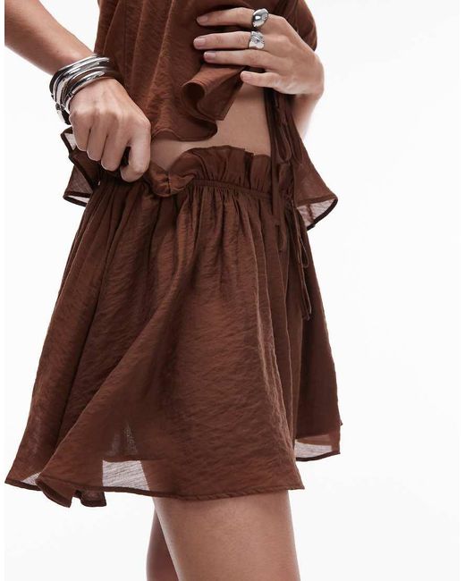 TOPSHOP Brown Flippy Mini Skirt