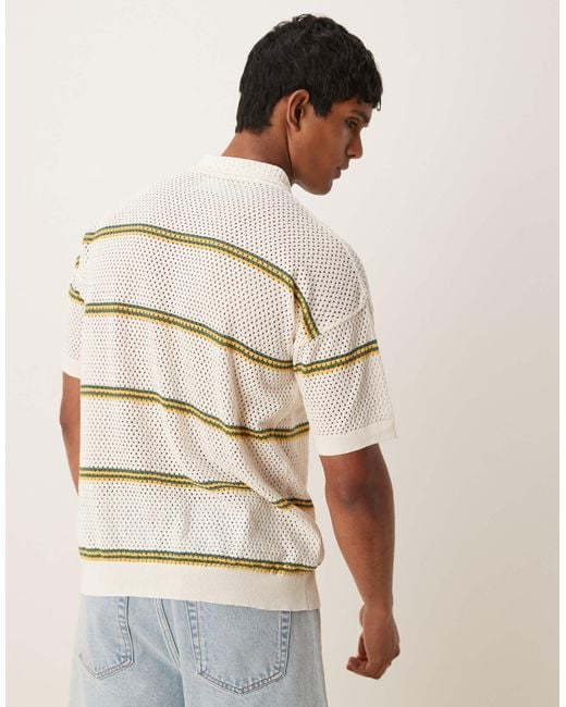 Polo décontracté en maille airtex rayée - crème ASOS pour homme en coloris Natural
